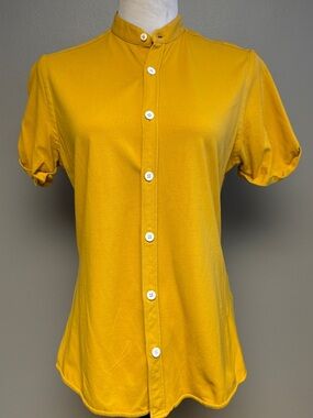 Zara Yellow Slim Fit Button Down Shirt Small Short Sleeve Cotton